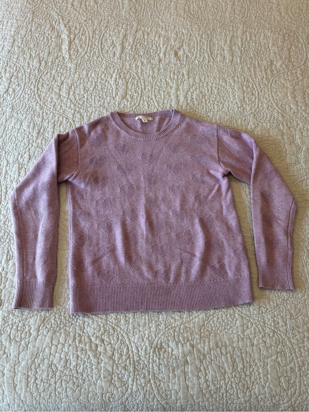Lilac Crewneck Heart-Pattern Sweater